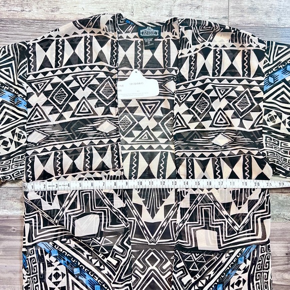 Angie NWT Aztec Print Fringe Kimono Medium Sheer Colorful Southwest Boho Flowy - Picture 15 of 16
